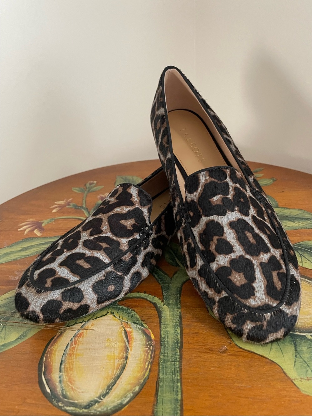 Talbots Ryan Loafers - Grey & Black Leopard Print Calf Hair Leather NWOB Size 8
